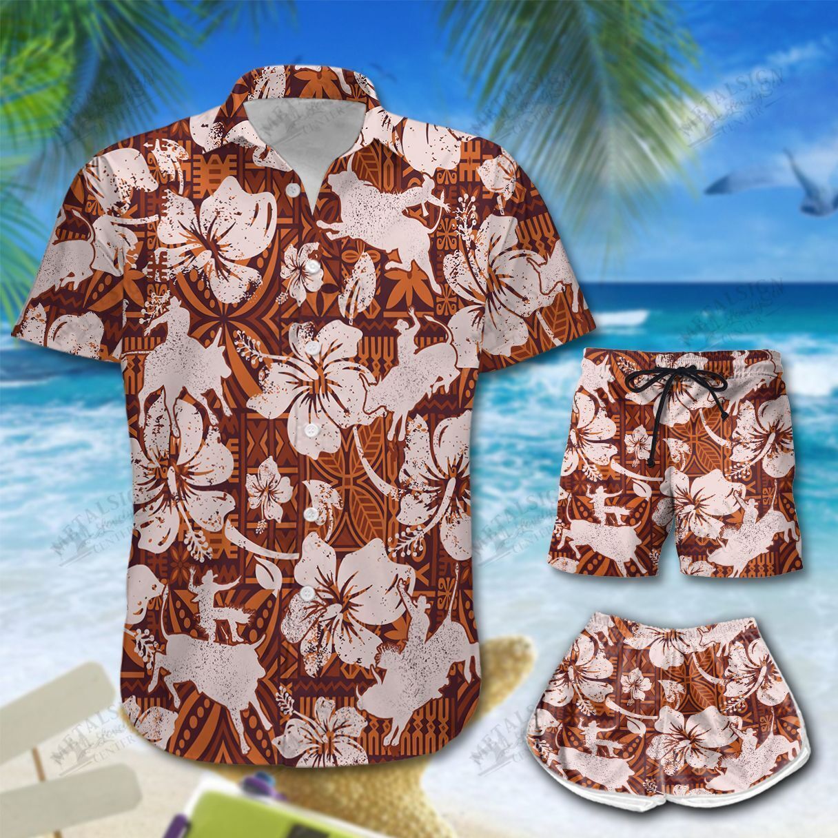 Bull Riding Hawaiian Shirt Shorts Ha73337