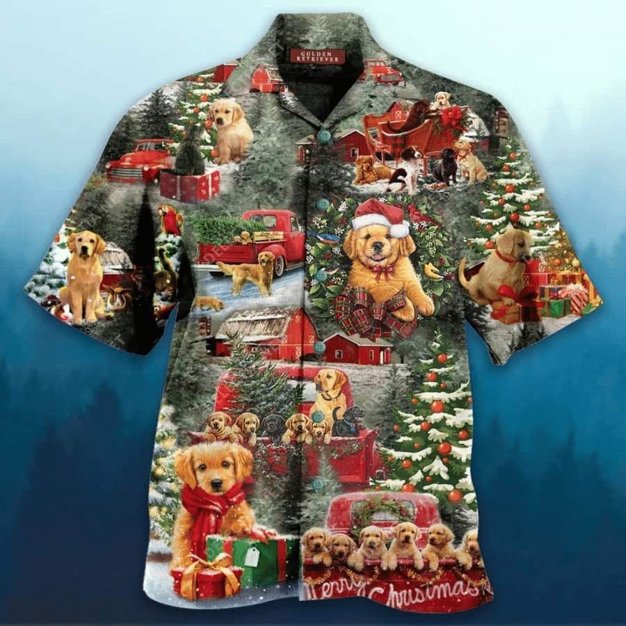 Hawaii Aloha Shirts Christmas With Golden Retriever Ha96224