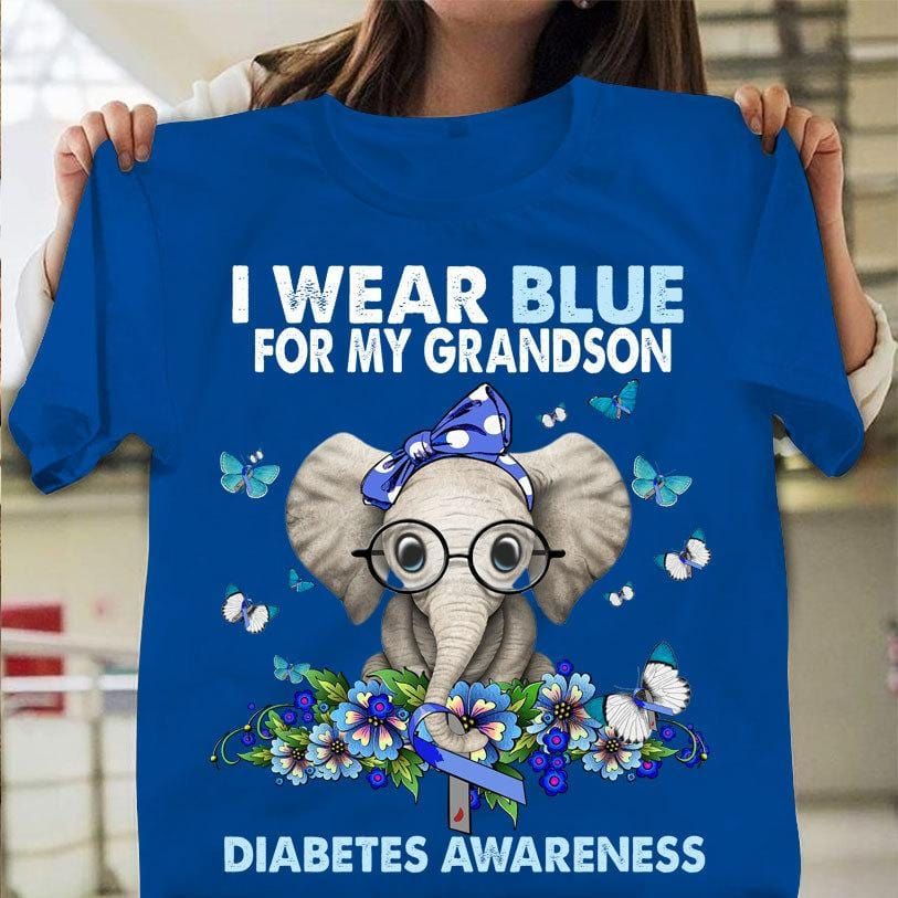 I Wear Blue For My Grandson, Elephant Type 1 Diabetes Awareness Support Shirt