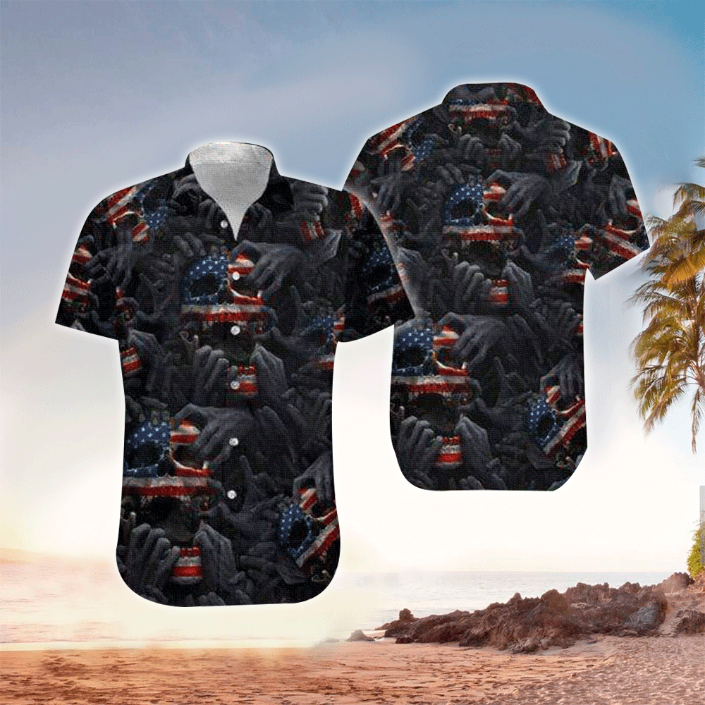 Creepy Skull American Flag Hawaii Shirts Ha22218