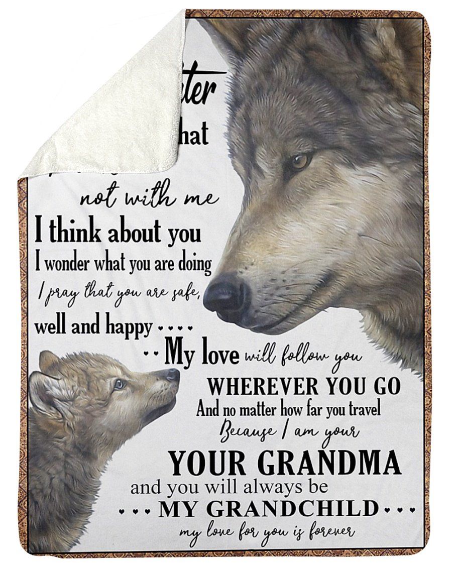 [Personalized Name] Grandma Wolf I Think About You Fleece Blanket, Sherpa Blanket, Gift For Granddaughter Gift For Family Member, Friends Gift, Christmas Gift, Home Decor, Home Living