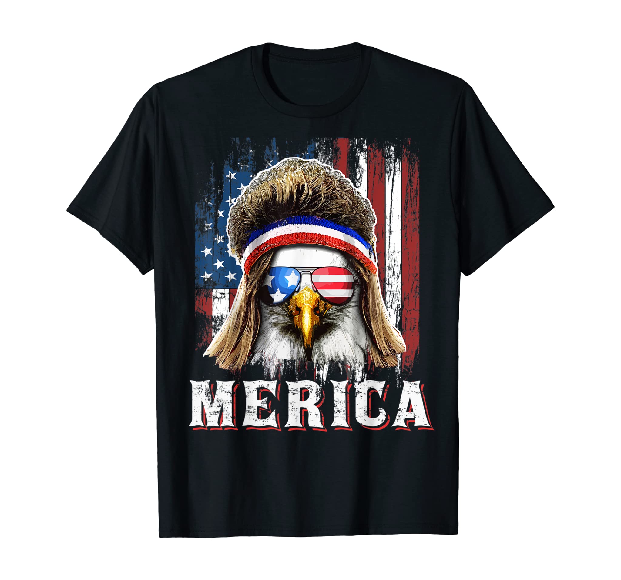 Merica Eagle Mullet 4th of July American Flag Stars Stripes T-Shirt