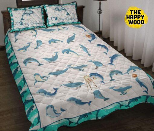 Dolphin Animation Cute Pattern Style Quilt Bed Set And Pillow Covers