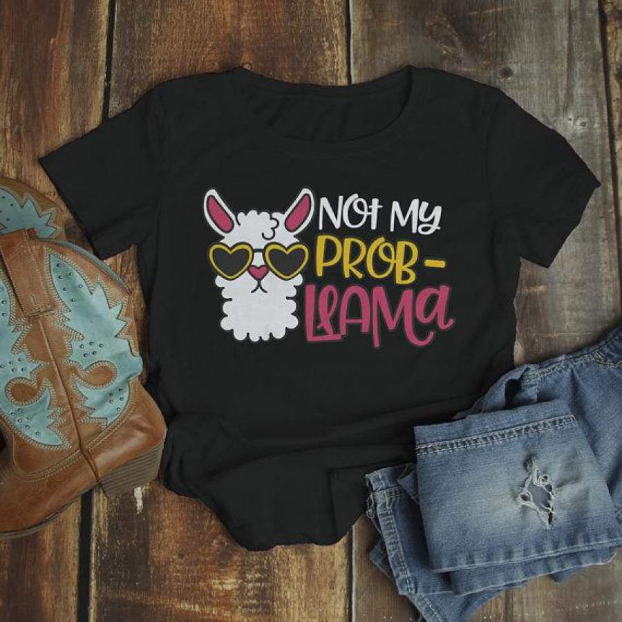 Women’s Funny Llama T Shirt Not My Problem Shirt Probllama Hilarious Graphic Tee Summer Cute Shirts