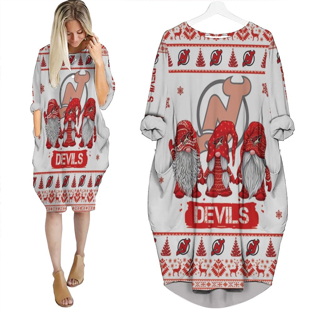 Christmas Gnomes New Jersey Devils Ugly Sweatshirt Christmas 3D Batwing Pocket Dress