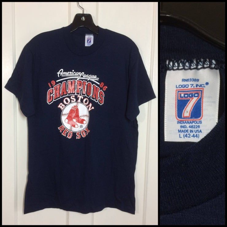 Deadstock 1980S 1986 Boston Red Sox Old Logo 7 American League Champions World Series Baseball Shirt