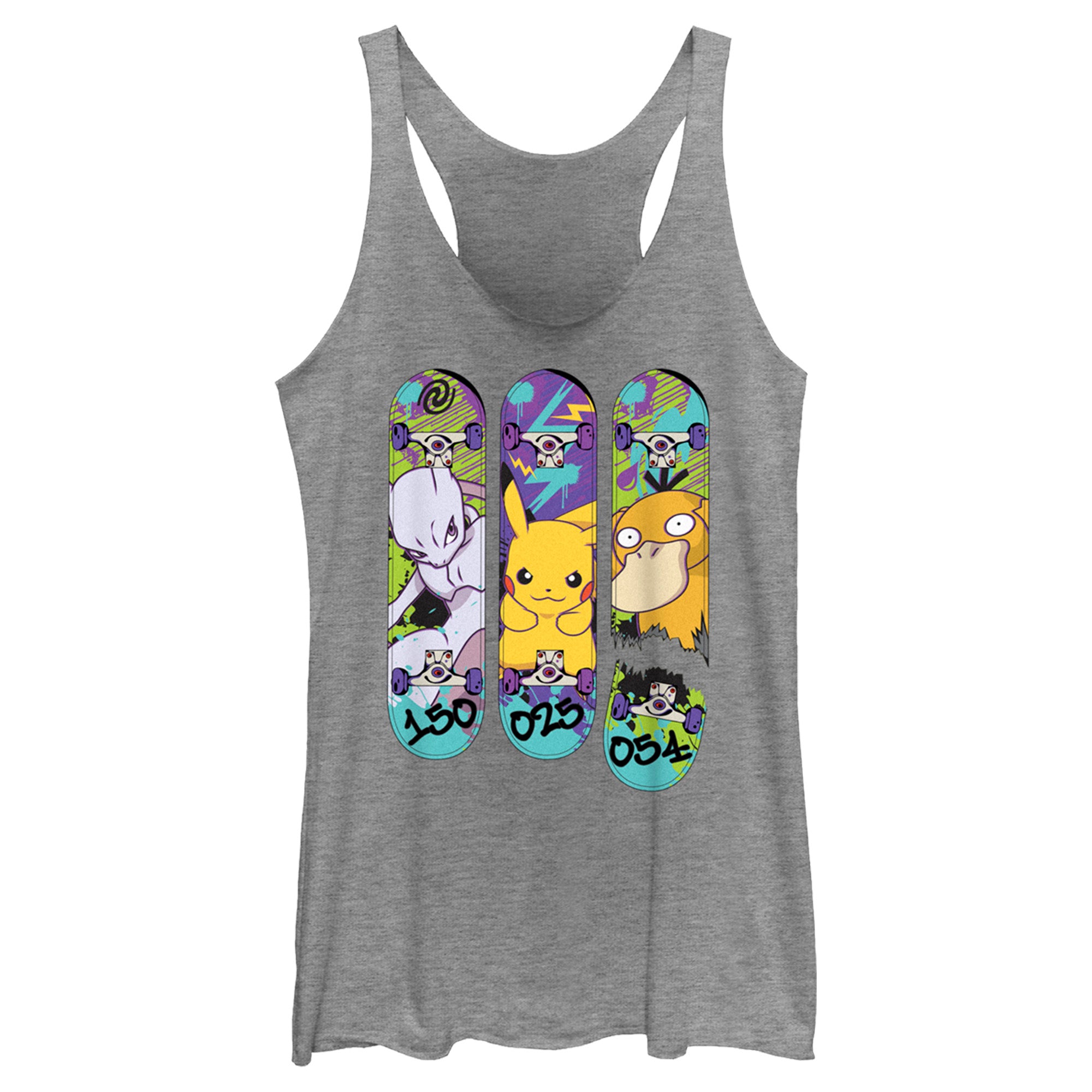 Women’S Pokemon Mewtwo, Pikachu, And Psyduck Skateboard Decks Racerback Tank Top