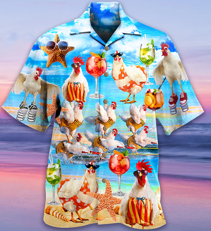 Farm Chickens On The Beach Hawaiian Shirt 3D