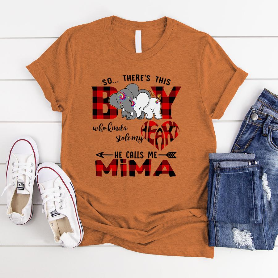 So There This Boy Calls Me Mima Elephant Cute Family Customize Personalized T-Shirt, Hoodie Adult, Kid, Unisex