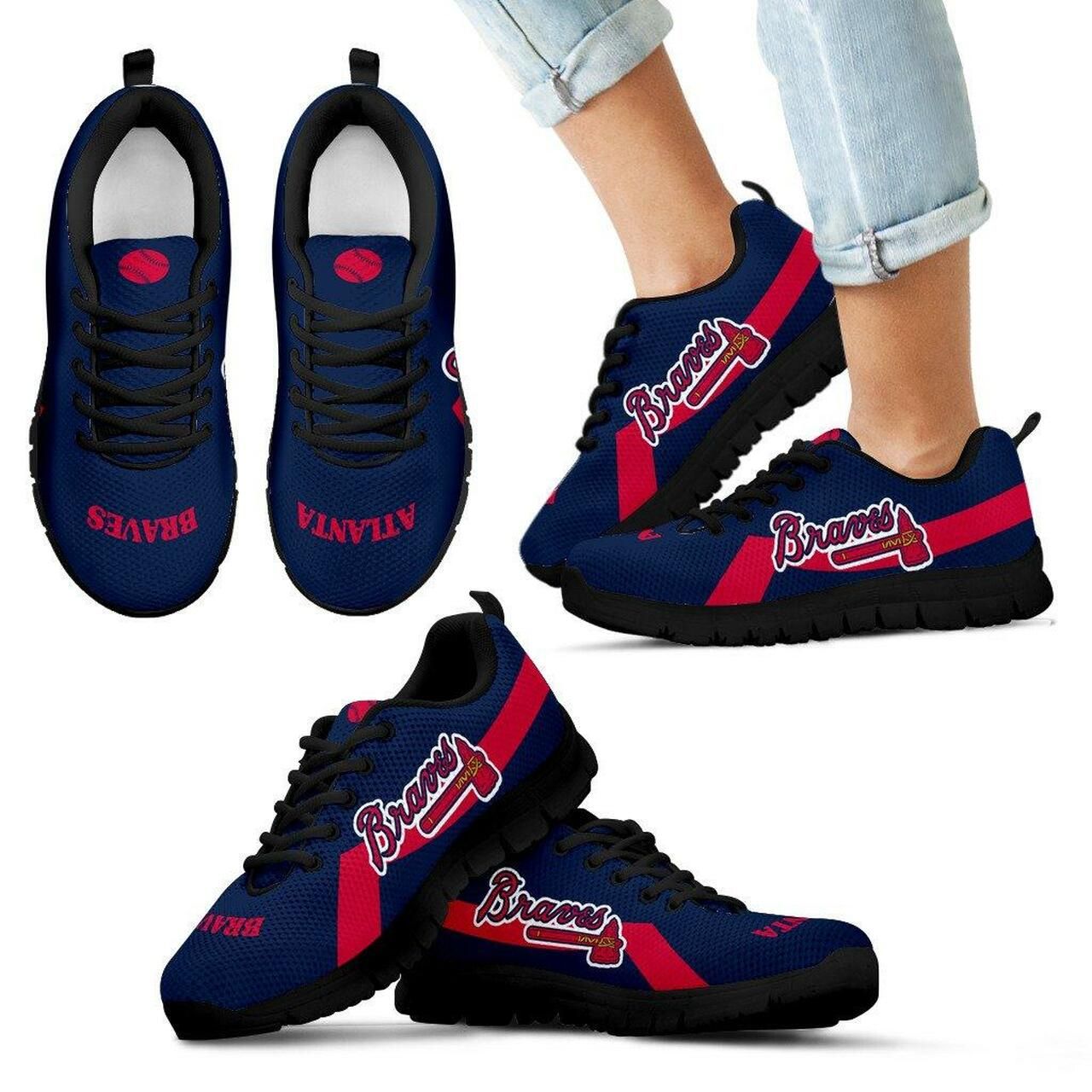 Atlanta Braves Sneakers Line Logo Running Shoes For Men, Women Shoes12001