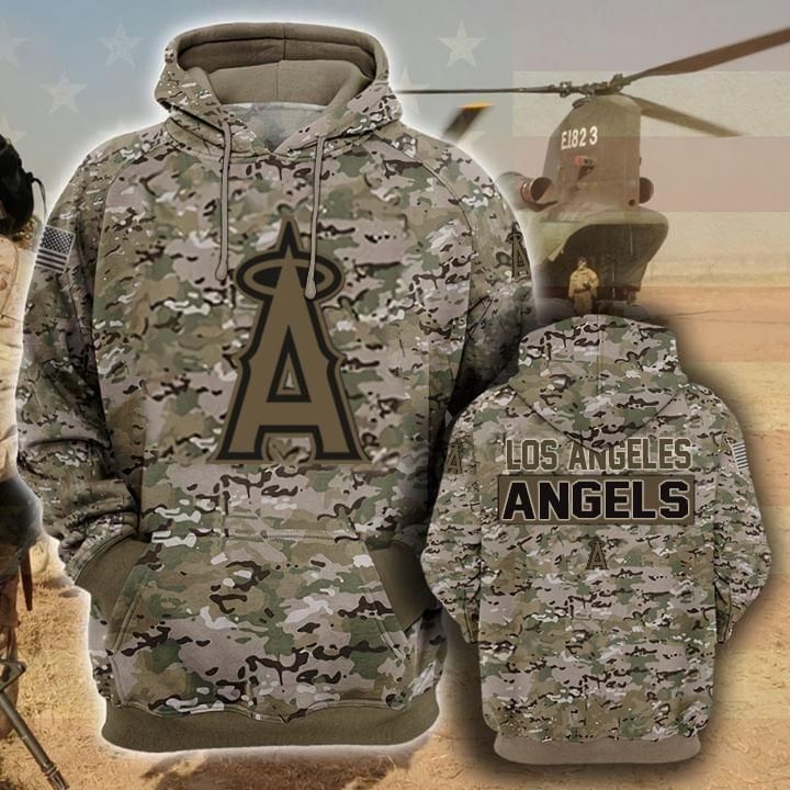 Los Angeles Angels Camouflage Veteran 3D Cotton T-Shirt Hoodie