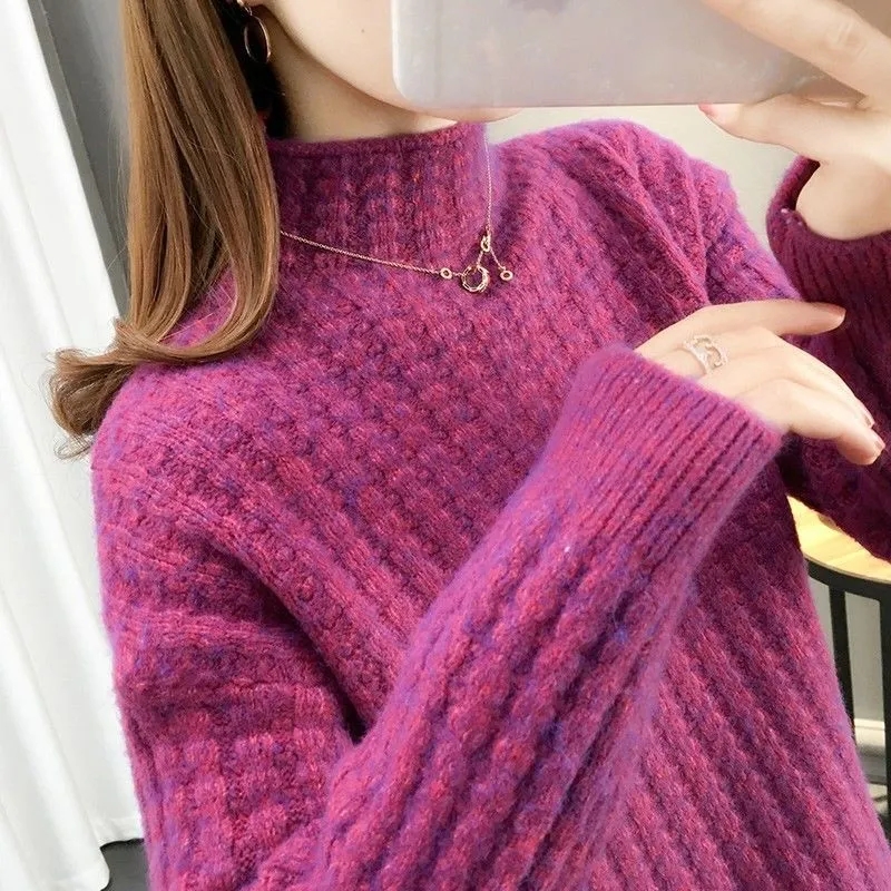 2021 Autumn Winter Thick Sweater Women Knitted Ribbed Pullover Warm Sweaters Long Sleeve Turtleneck Slim Jumper Clothing alx