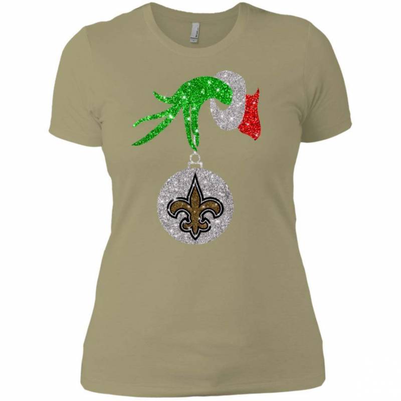 New Orleans Saints Glitter Grinch Monogram Ornament Christmas Gift Women T-shirt