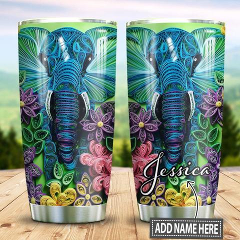 Personalized Elephant Paper Craft Style Stainless Steel Tumbler, Personalized Tumblers, Tumbler Cups, Custom Tumblers