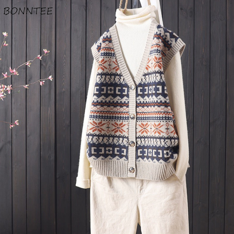 Sweater Vests Women Indie Folk Retro Design Loose All-match Casual Autumn Korean Style Female Knitting Daily V-neck Stylish Ins alx