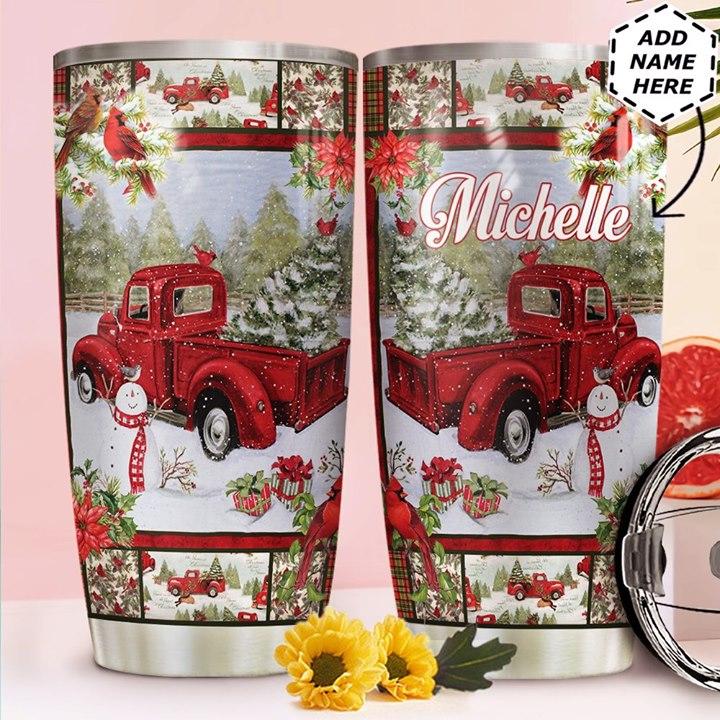 Personalized Customized Red Truck Winter Christmas Printed Stainless Steel Tumbler