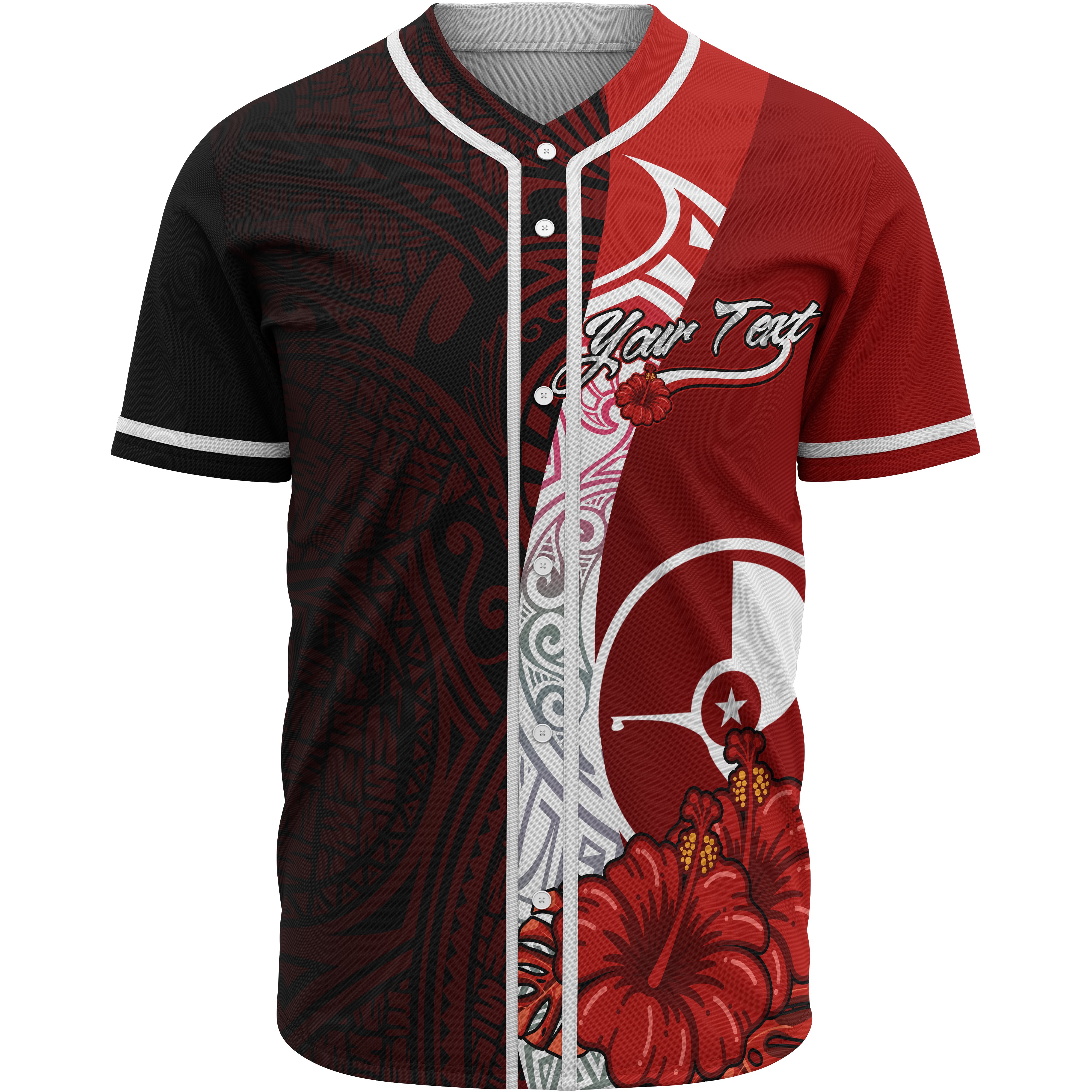 Yap Polynesian Custom Personalised Baseball Shirt – Coat Of Arm With Hibiscus – BN12