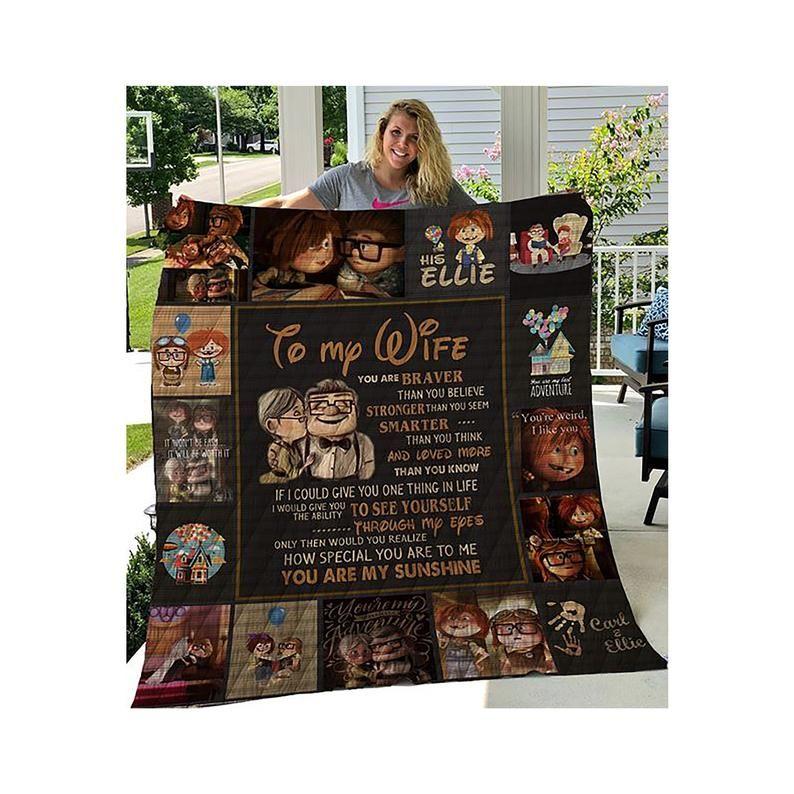 Carl And Ellie To My Wife You Are Braver Wedding Anniversary Nice For Her Bedding Home Decor Fleece Quilt Blanket Personalized Home Decor