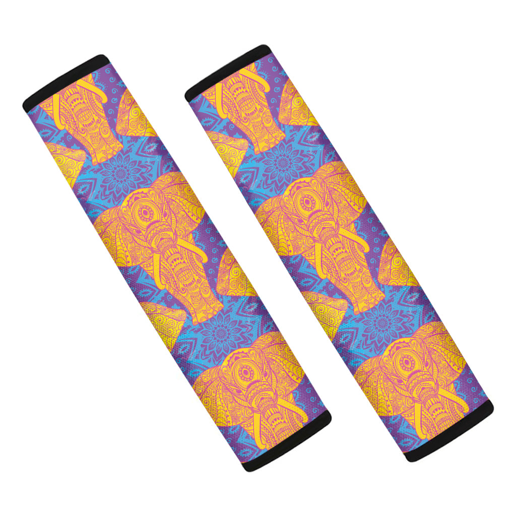 Yellow Mandala Elephant Pattern Print Car Seat Belt Covers