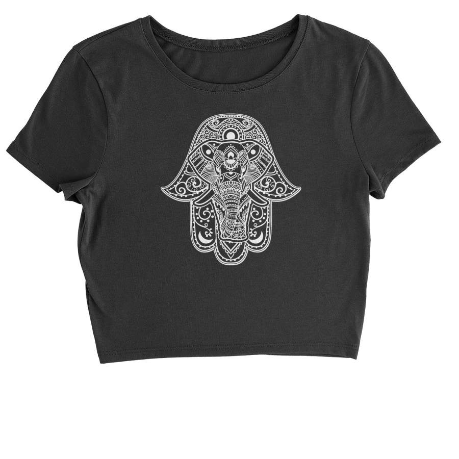 Hamsa with Elephant Mandala Cropped T-Shirt