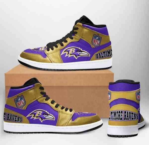 Baltimore Ravens Football Design Air Jordan 1 Mid Printing Shoes Sneaker