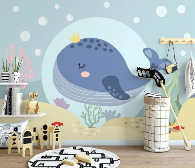 3D Cartoon Sea Whale Coral Wall Mural Wallpaper Lqh 199