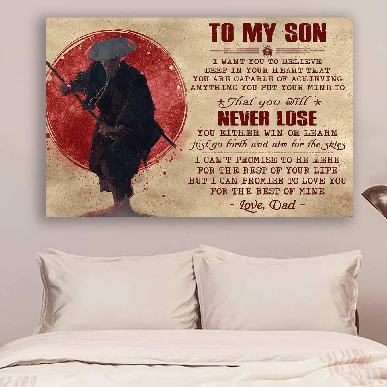 Poster for Room Aesthetic – Command Strips Wall Decor – Qh116 Customizable Samurai Poster- Dad to Son-Never Lose