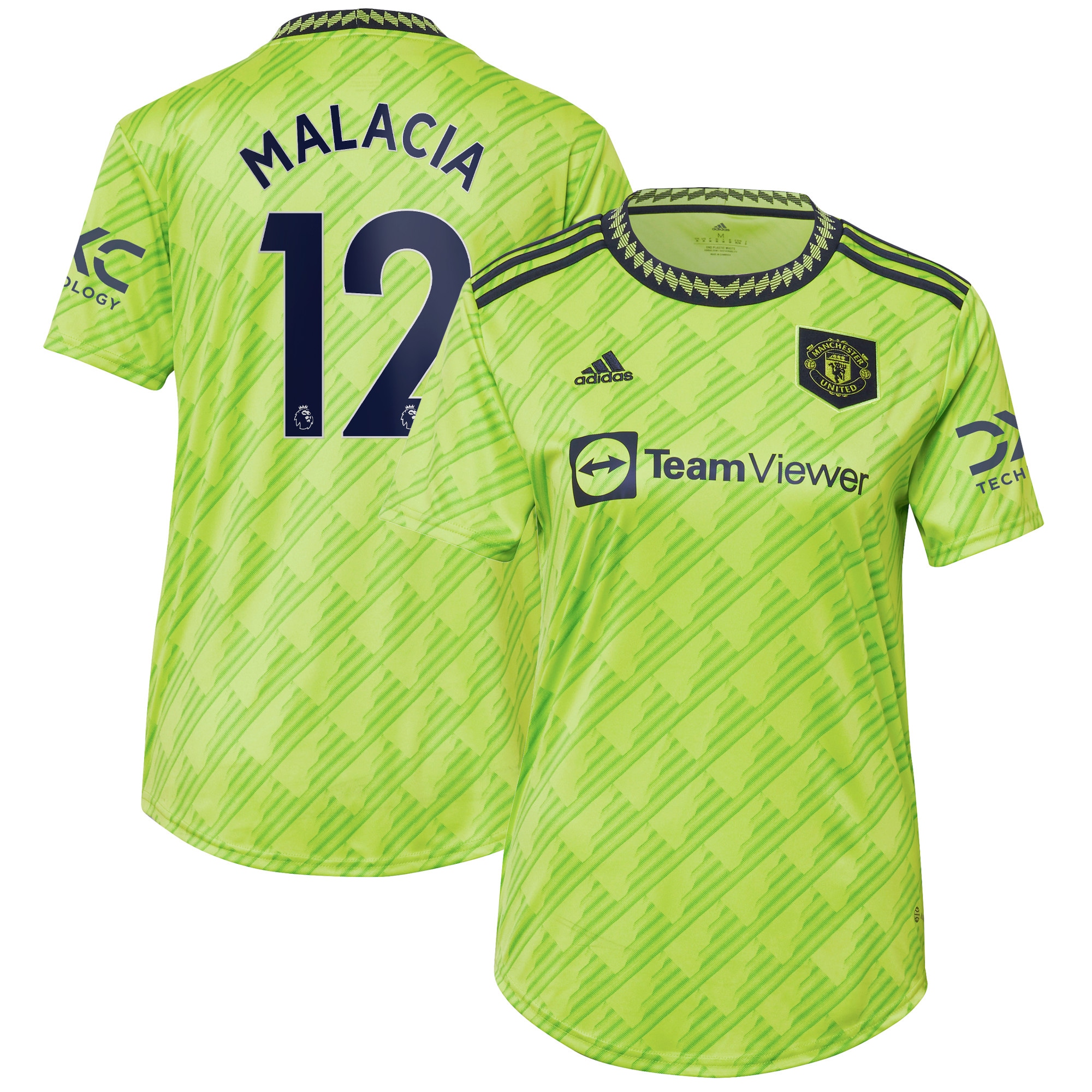 Tyrell Malacia Manchester United Women's 2022/23 Third Replica Player Jersey – Neon Green