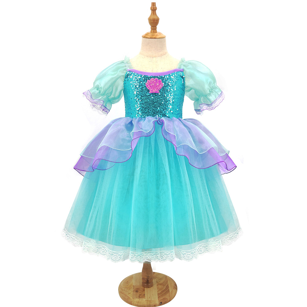 2022 Summer Little Mermaid Kids Tutu Dresses Ariel Costume Green Children Girls Princess Party Sequined COS Wearing alx