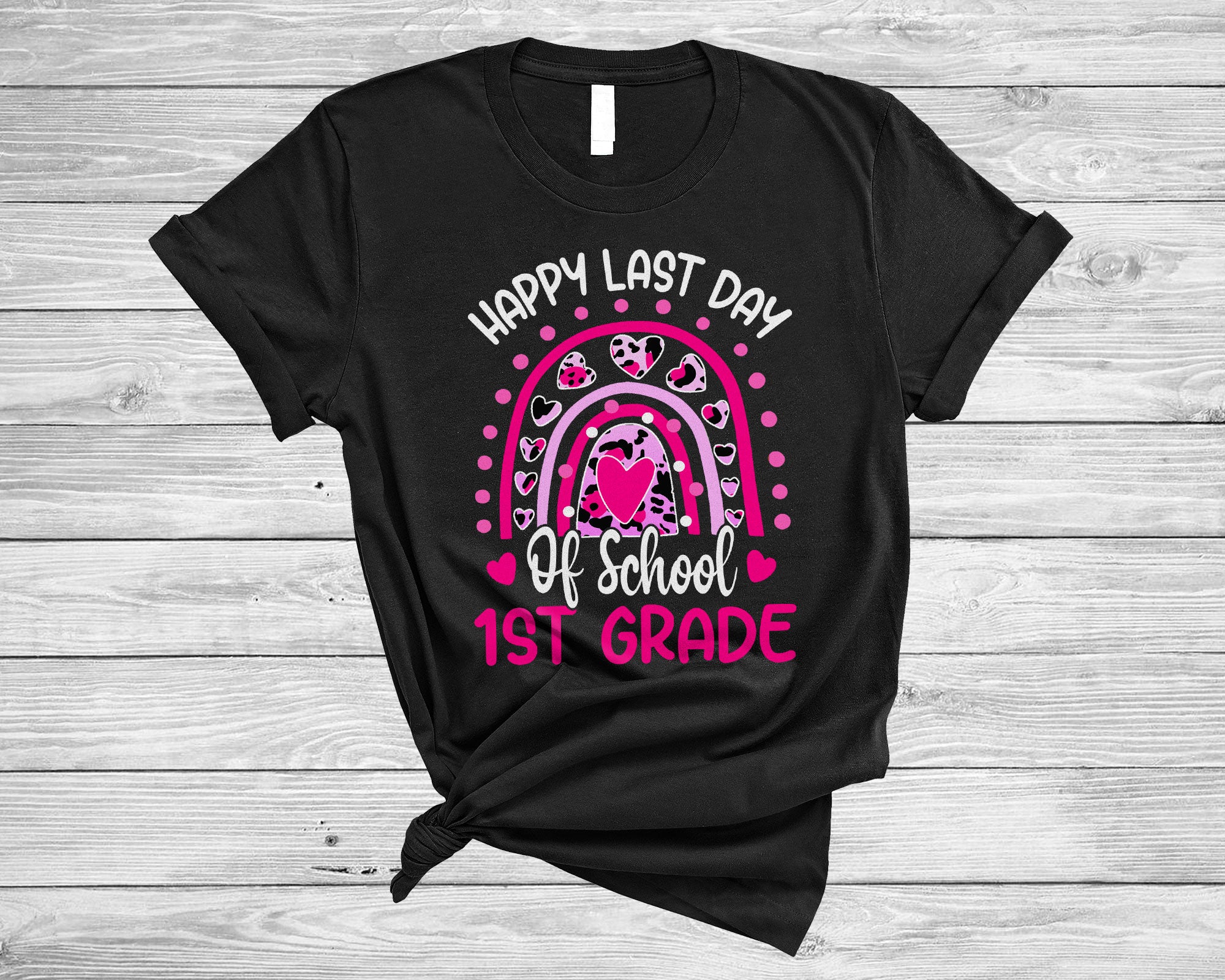 School Shirt Happy Last Day Of School 1St Grade Funny Summer Vacation Rainbow Leopard Gifts T-Shirt