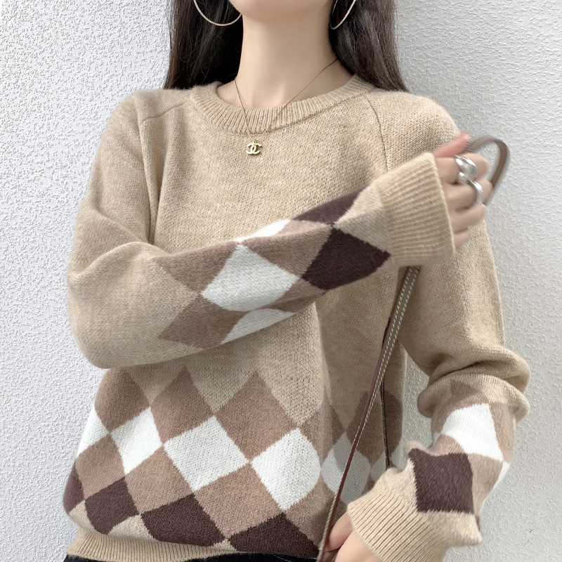 2022 fashion loose cashmere sweater women’s lazy style Pullover autumn and winter new loose splicing women’s fashion O-neck Pu alx