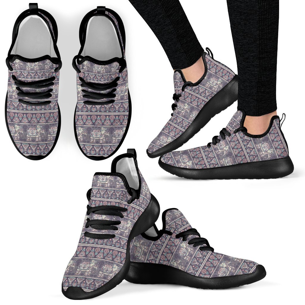 Black Elephant Aztec Pattern Print Men Women Knit Sneaker