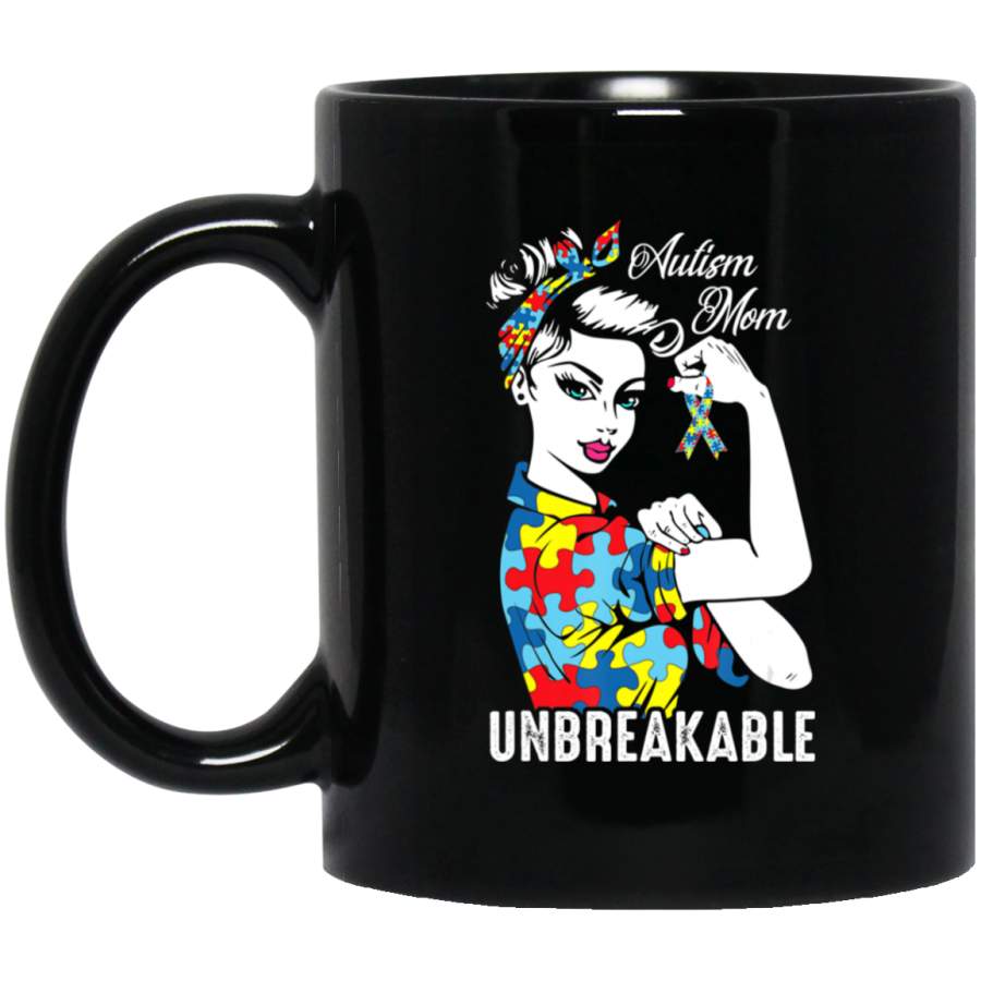 Download Strong Autism Mom Unbreakable Gift Autism Awareness 11oz 15oz Black Mug Idea 2nd April Puzzle ...