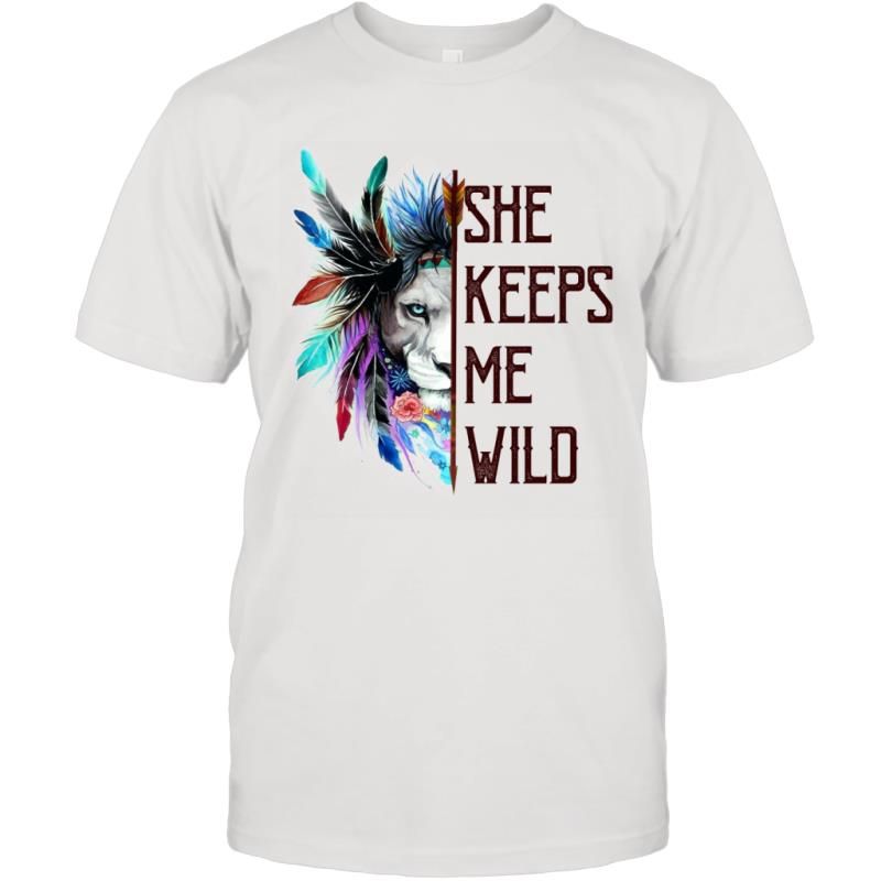 She Keeps Me Wild Matching Couple Lion Face Shirt