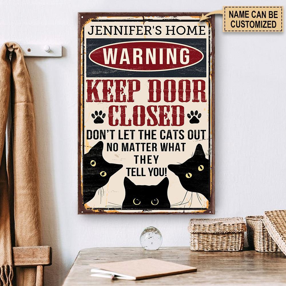 Aeticon Gifts Personalized Cat Warning Keep Door Close Canvas Mom Dad Gift Home Decor