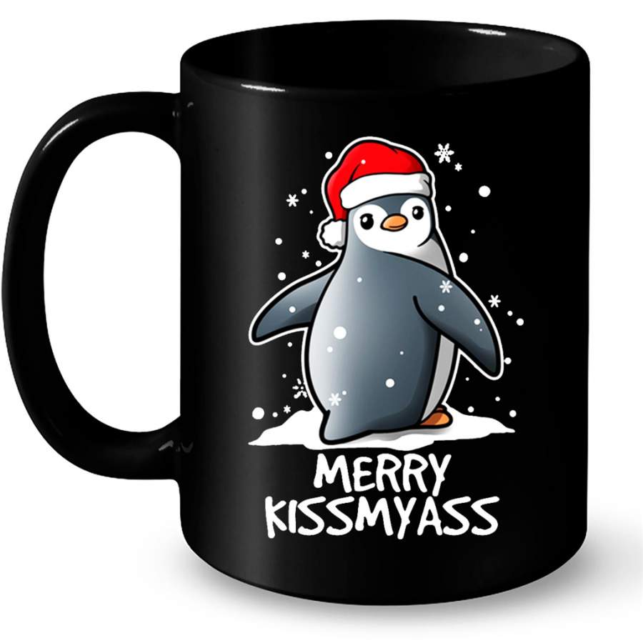 Merry Kissmyass Penguin Christmas Xmas B – Full-Wrap Coffee Black Mug