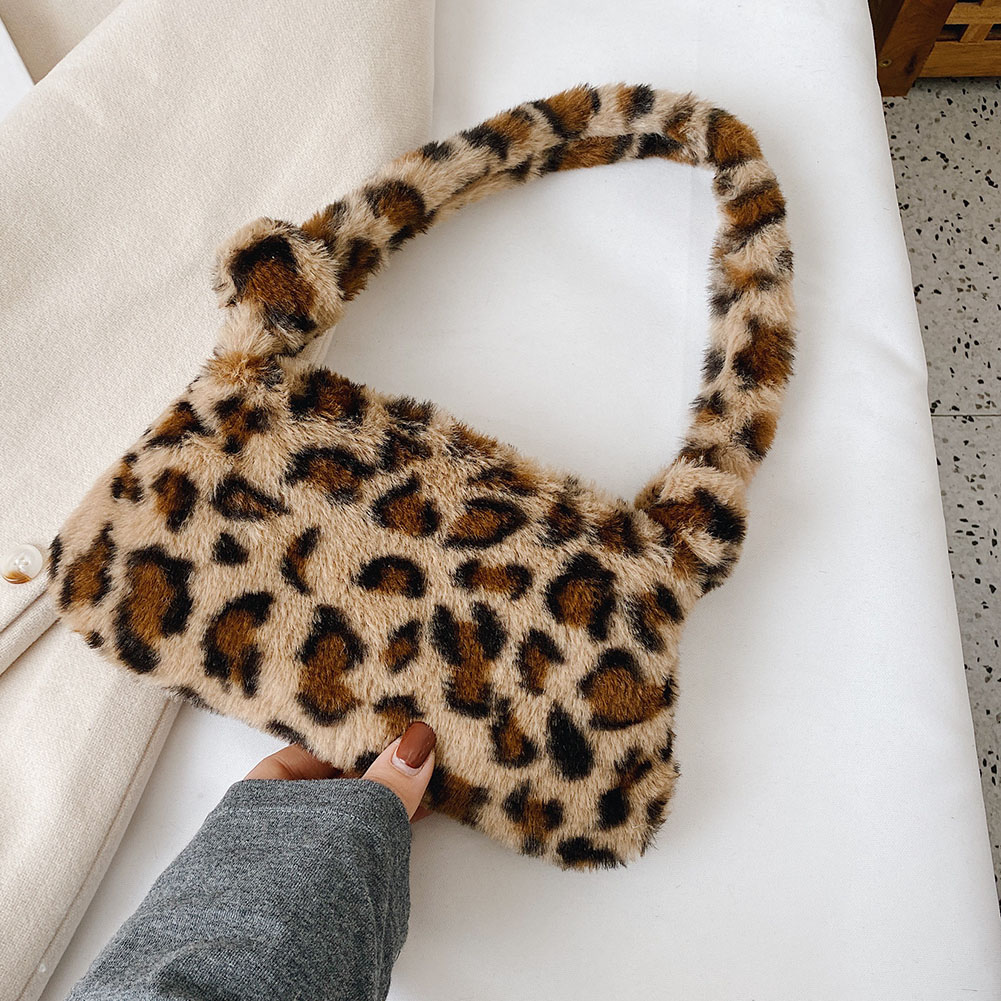 Retro Leopard Print Bags For Women 2022 Soft Plush Shoulder Bags Female Large Capacity Travel Bag Winter Warm Fluffy Totes alx