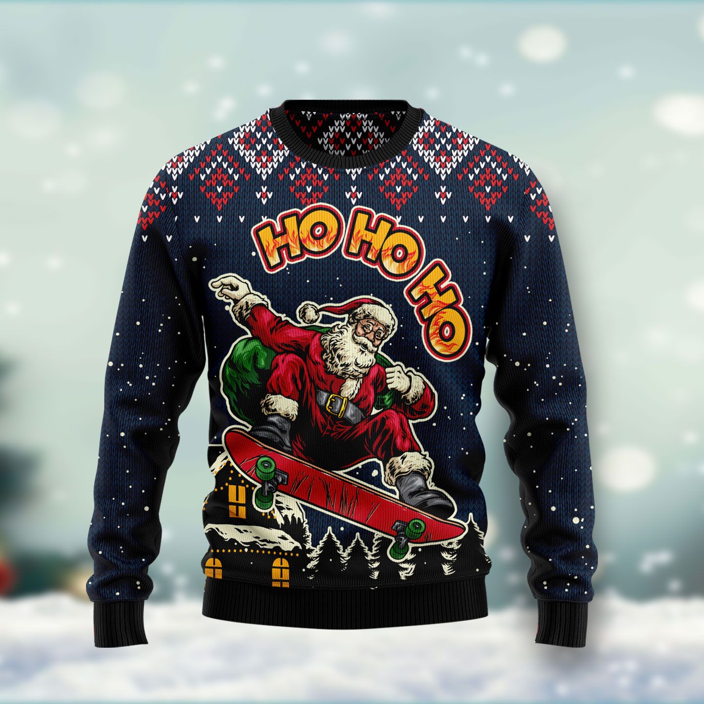 Skater Santa Claus Ho Ho Ho Ugly Christmas Sweater | For Men & Women | Adult | Us4401