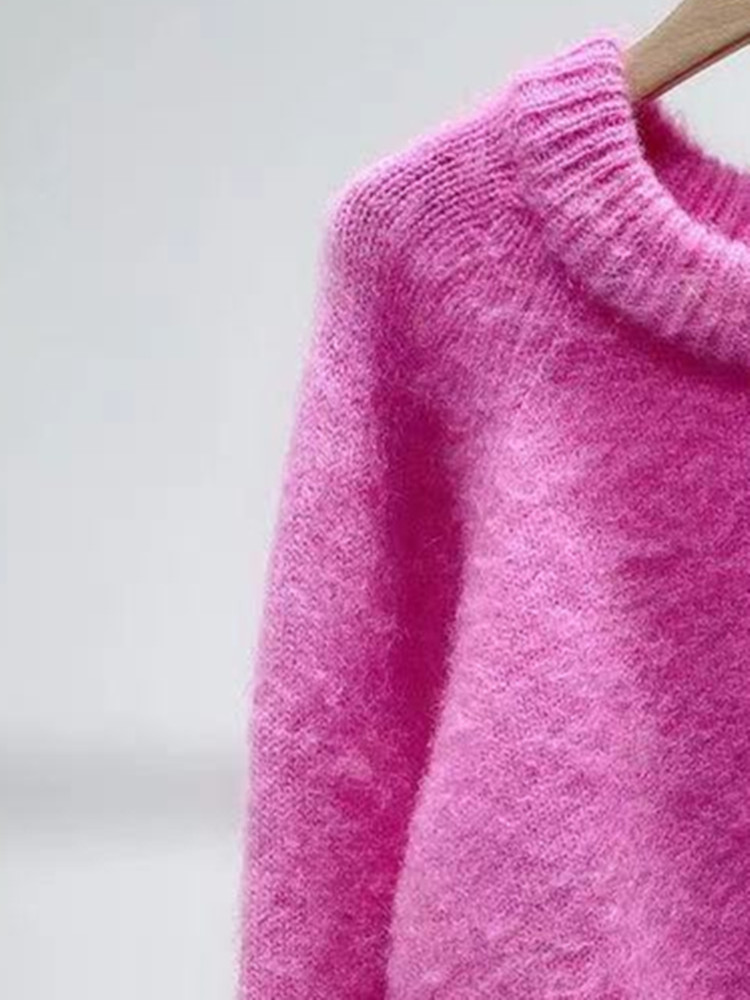 Women O-Neck Knit Pink Sweater Jumper Sweet Ladies Long Sleeve Casual Knit Pullovers Top 2021 Fall Winter alx