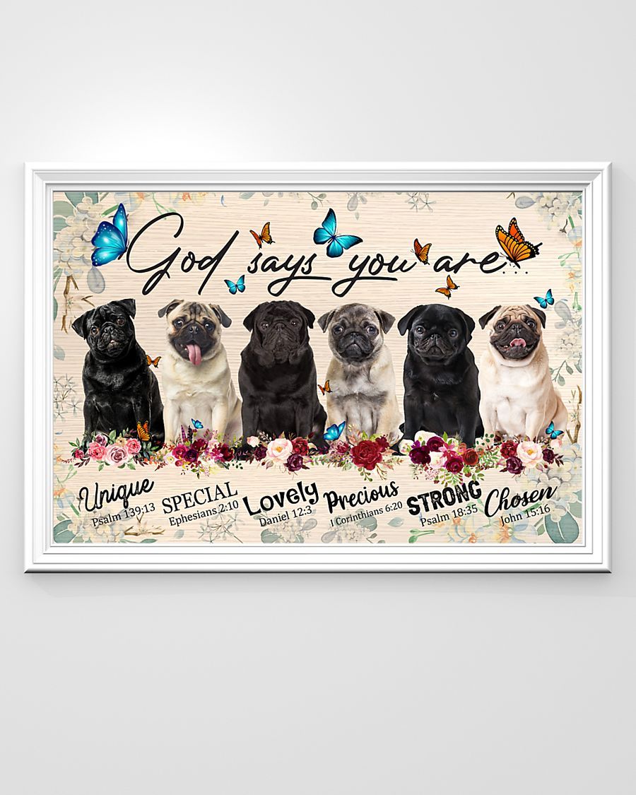 God Says You Are Pugs Floral Butterfly Landscape Poster & Canvas Gift For Dog Lovers Decor Home Decor Wall Art Visual Art