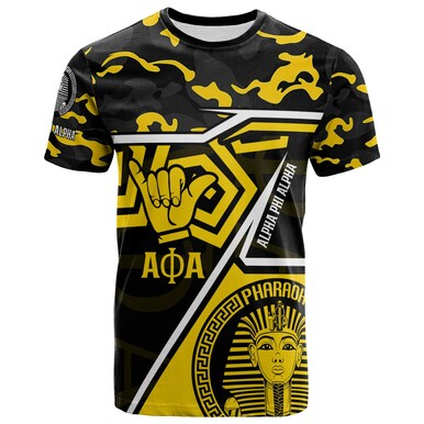 Alpha Phi Alpha T-Shirt – Fraternity Alpha Phi Alpha Hand Sign With Camouflage Pattern T-Shirt