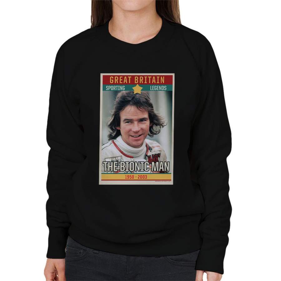 Sporting Legend Poster UK Barry Sheene Bionic Man World Motor Cycle Champion 1977 Women’s Sweatshirt