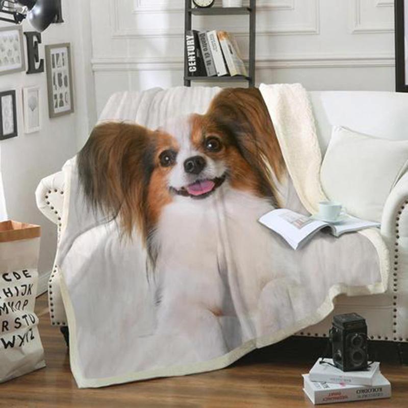 Papillon Dog Portrait Fur  Printed Blanket