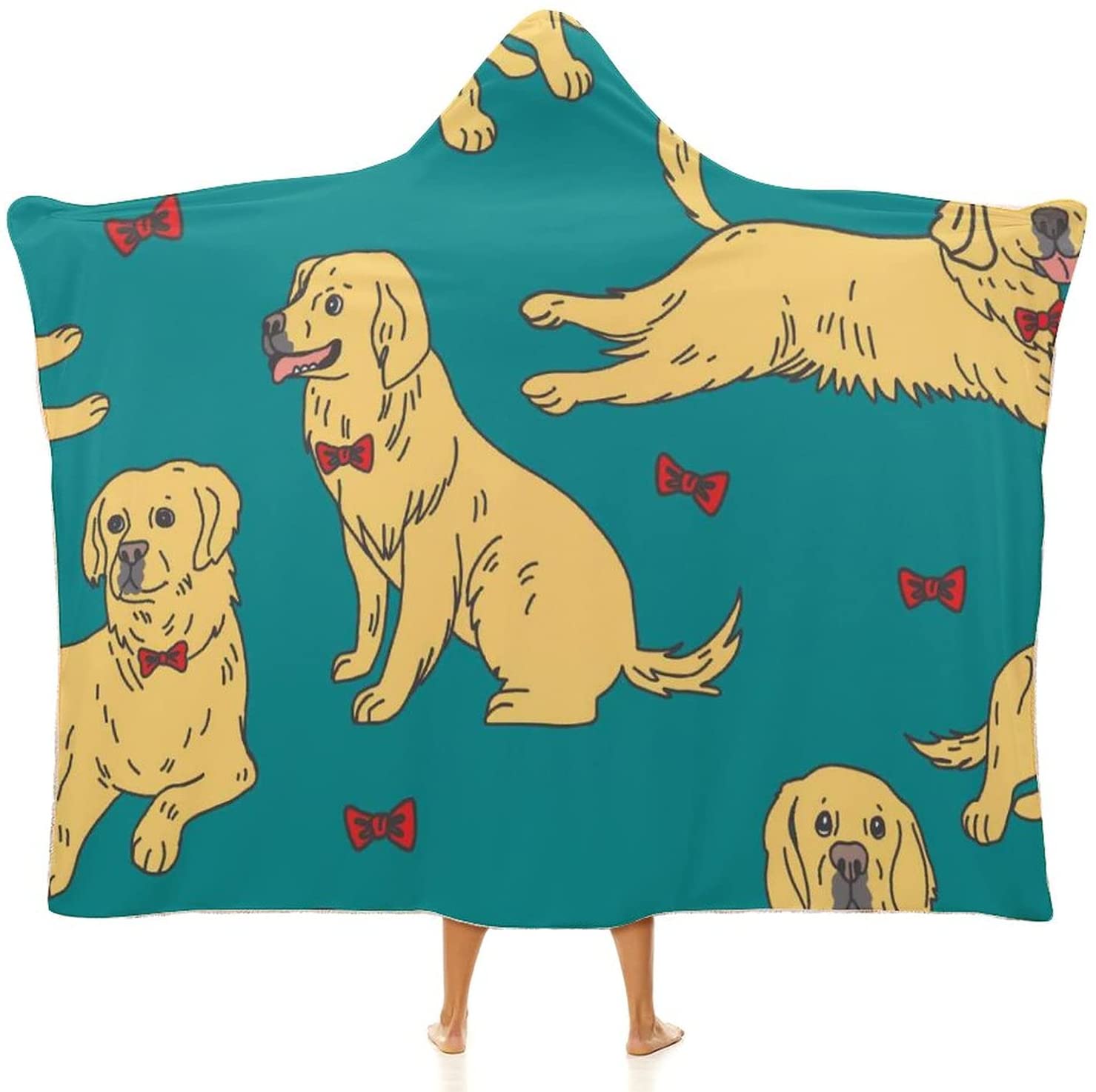 Smart Golden Retriever Arctic Velvet Hooded Blanket Wearable Cloak Hoodies Throw Cape Wrap Blanket All Season alx