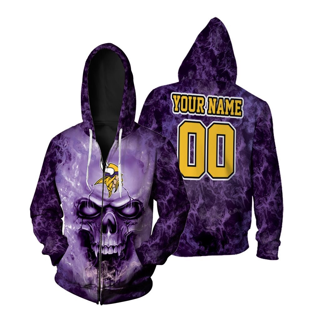 Minnesota Vikings Skull For Vikings Fans 3D Personalized Zip Hoodie All-Over Print