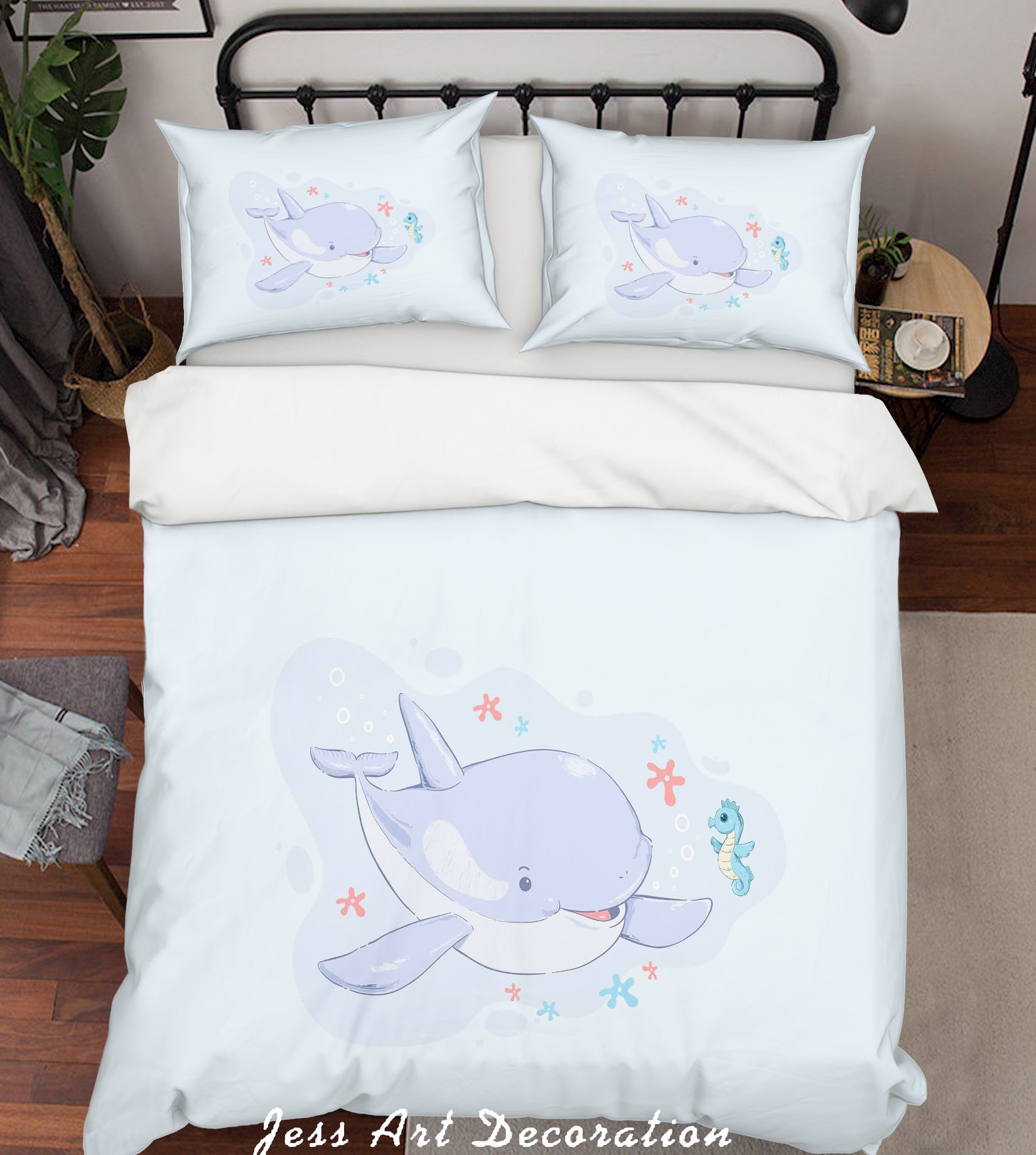 3D Cartoon Dolphin White Quilt Cover Set Bedding Set Pillowcases 152