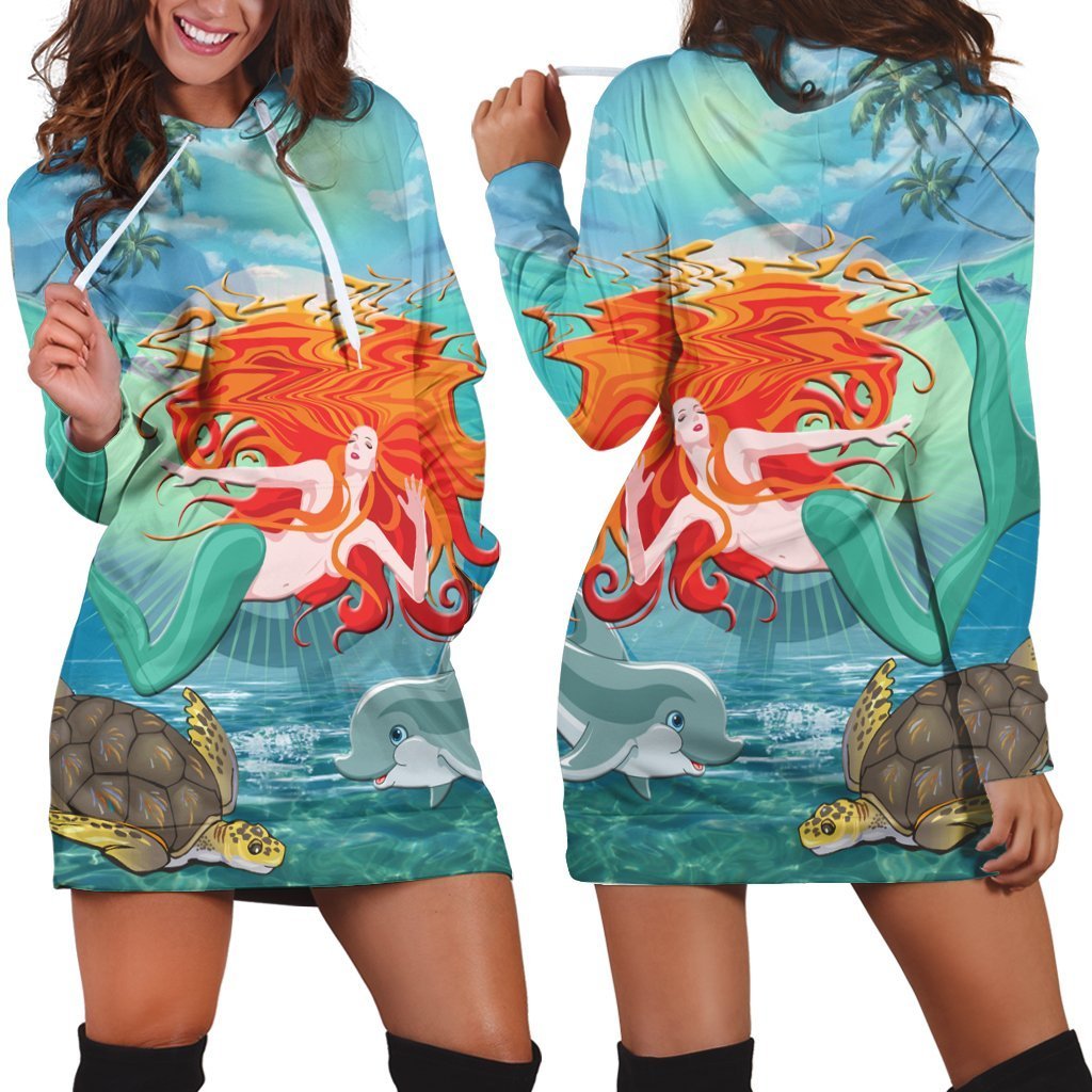 Hawaiian Mermaid Turtle Dolphin Polynesian Hoodie Dress