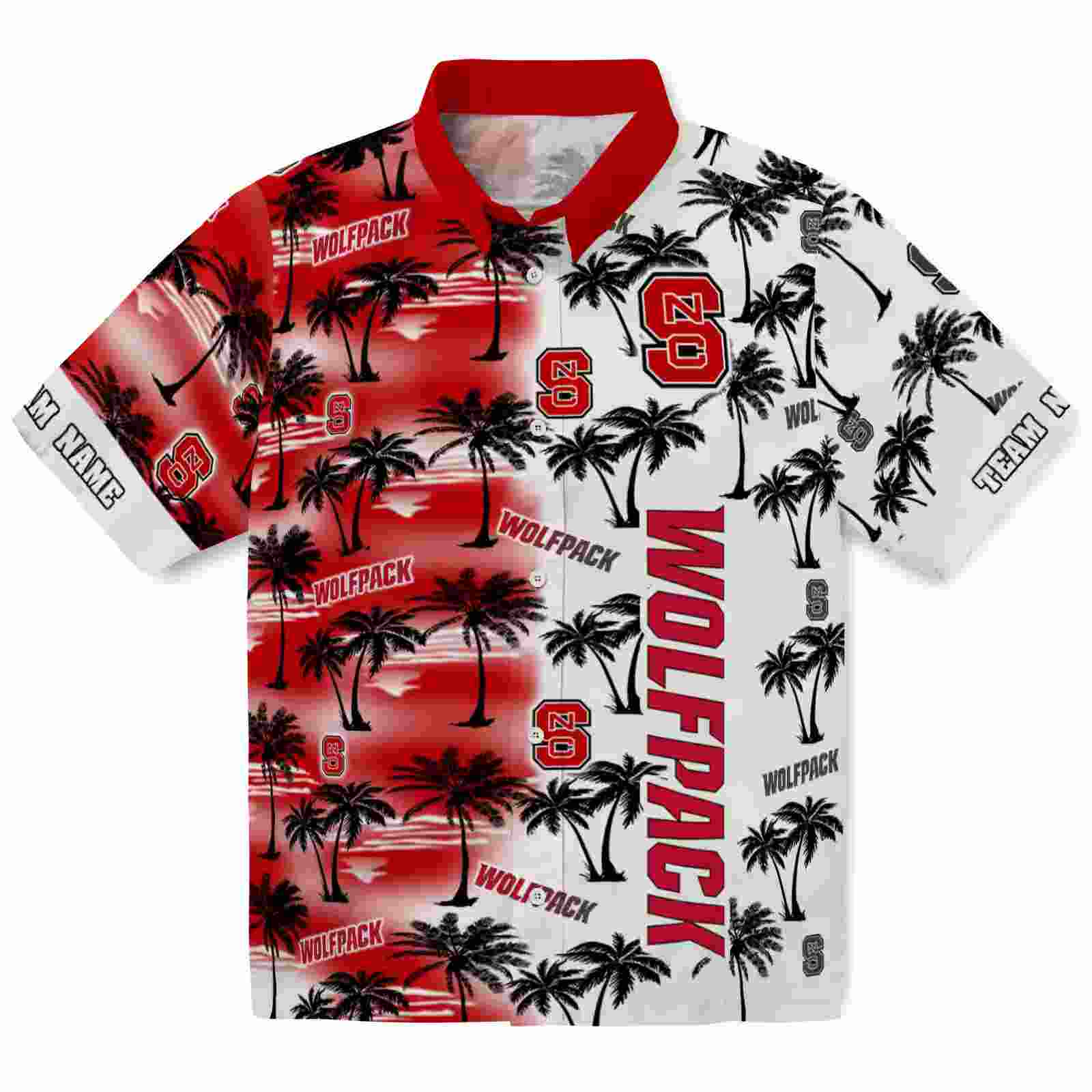 Customized Nc State Wolfpack Palm Silhouettes Red Hawaiian Shirt