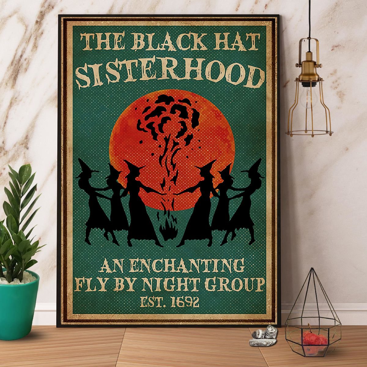 Witch The Black Hat Sisterhood An Enchanting Fly By Night Group Halloween Gift Paper Poster No Frame  Matte Canvas Wall Decor