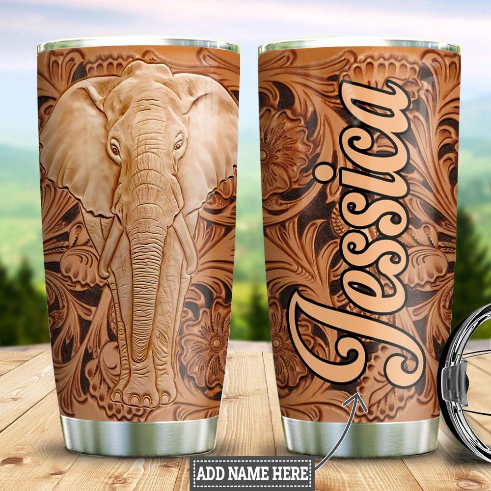 Personalized Elephant Leather Style Hlz0701017Z Stainless Steel Tumbler